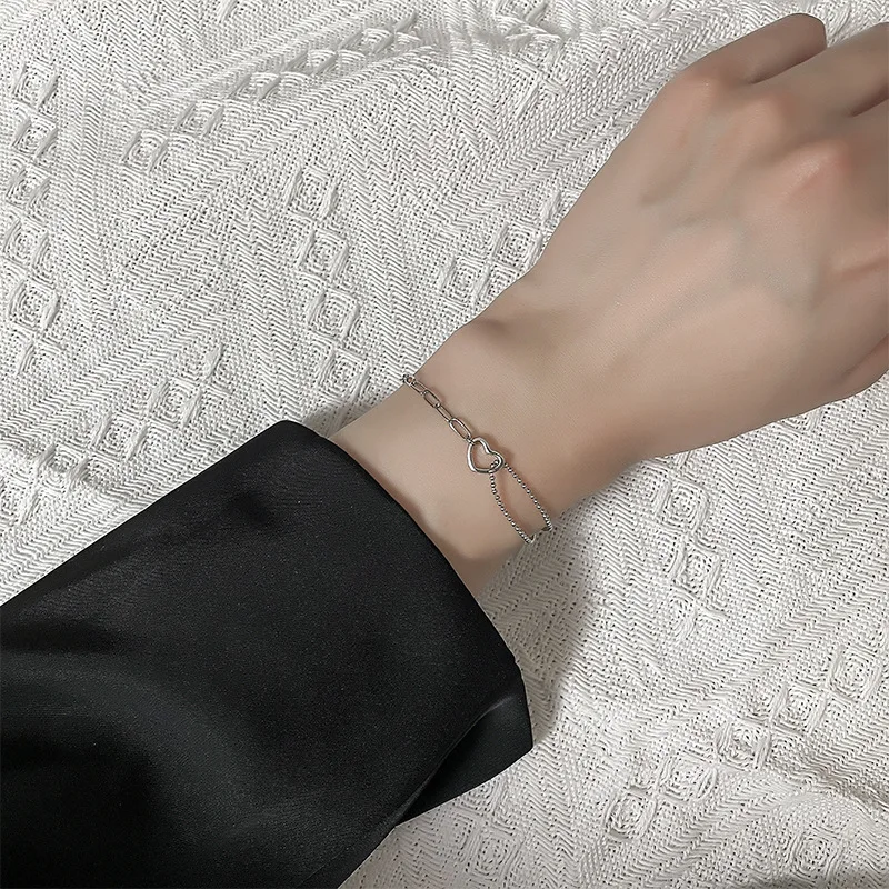 925 Sterling Silber Doppel-Liebesherz Hohle Runde Perlen Armband Damen Mode Romantischer Schmuck Klassisch Verstellbar – Detail 29