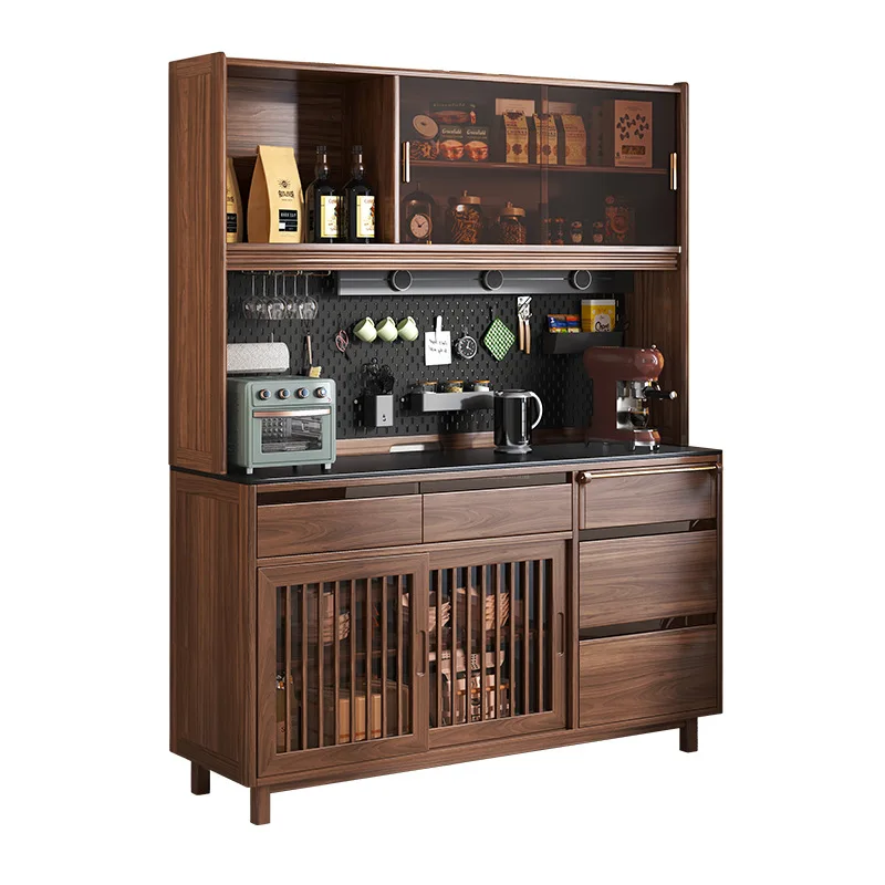 

Тумба-буфет из массива черного ореха, интегрированный в стену, для хранения вещей, с каменной столешницей, для чая