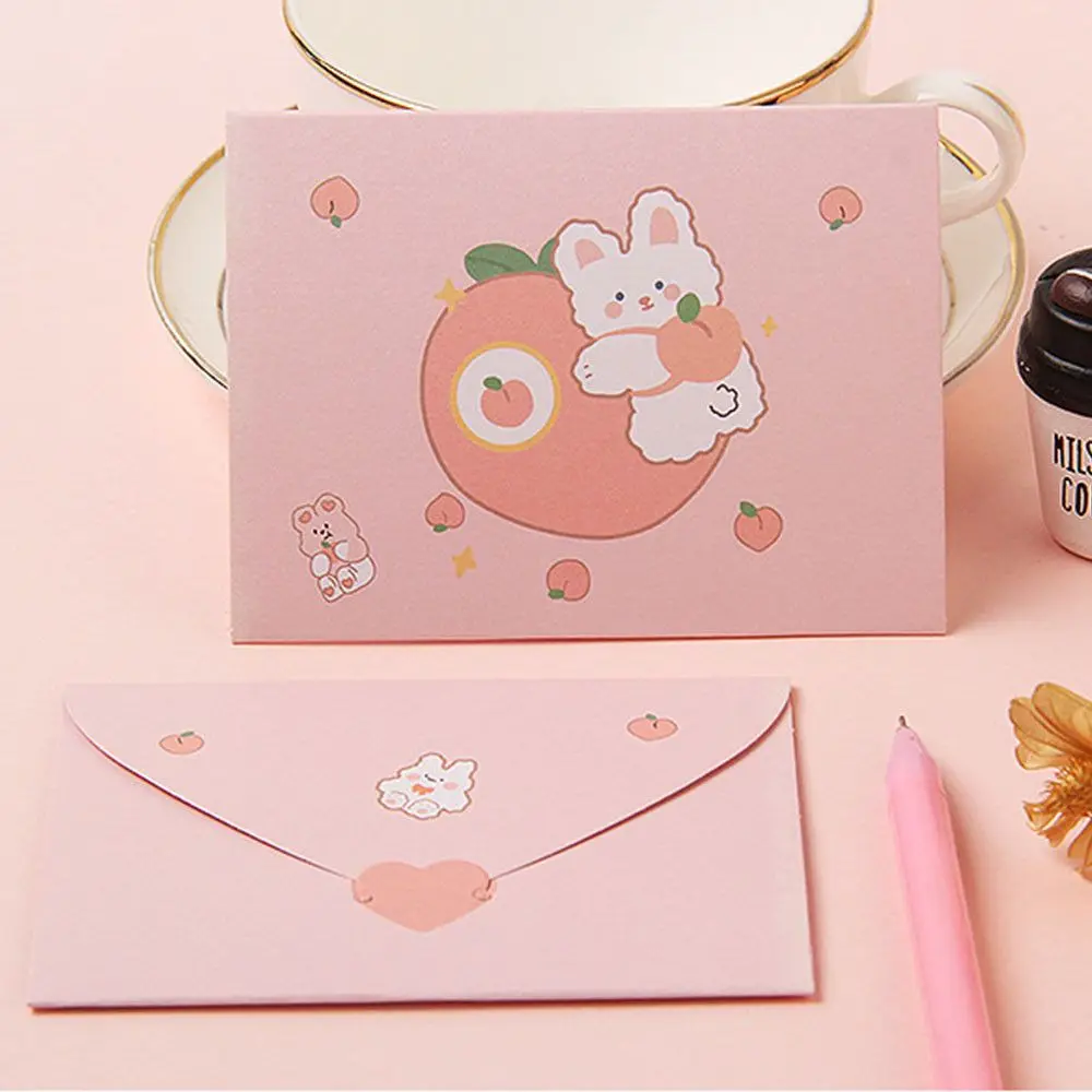 Cute Birthday Blessing Thank Letter Paper Envelope Card Cute Bear Rabbit Postcard Greeting Card Merry Christma Gift Decoration