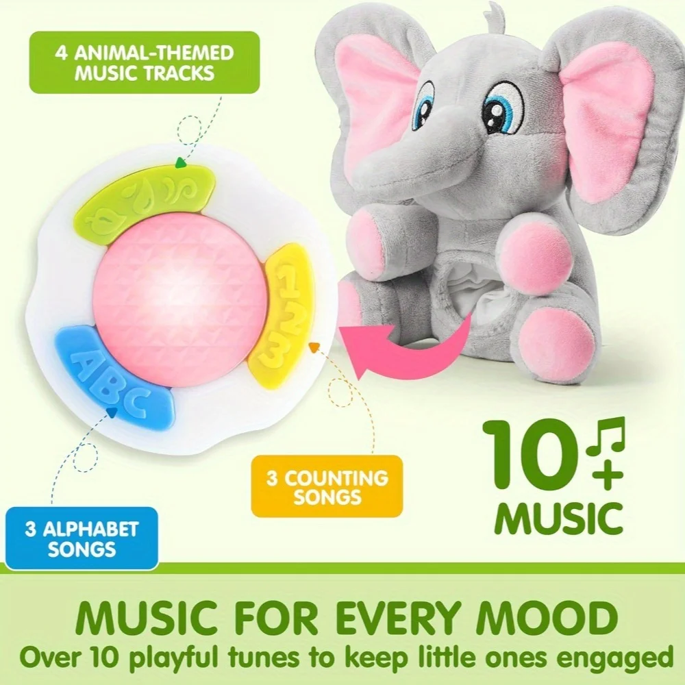 ตุ๊กตาช้างดนตรี JOYFY ของเล่นเด็ก ตุ๊กตาสัตว์นุ่มมีเสียงเพลงและแสงไฟ สำหรับเด็กทารก ของขวัญวันคริสต์มาสและวันเกิด