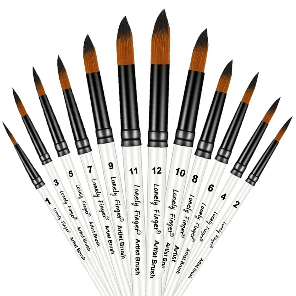 12Pcs White Nylon Artist Paint Brushes Set for Acrylic, Oil, Gouache, Face Painting - Art Crafts Filbert Brush Kit
