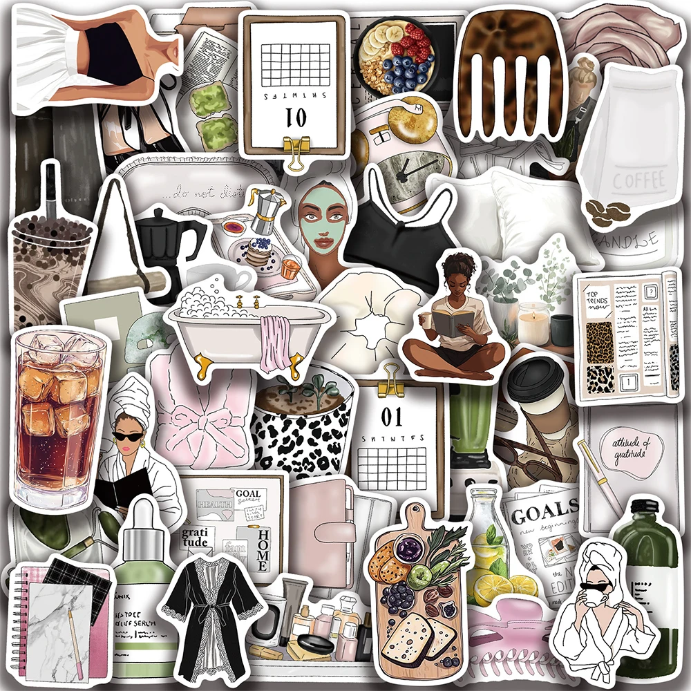 10/30/50pcs Kawaii INS Style Clean Girl Graffiti Stickers Aesthetic Decals DIY Stationery Phone Waterproof Cute Cartoon Sticker