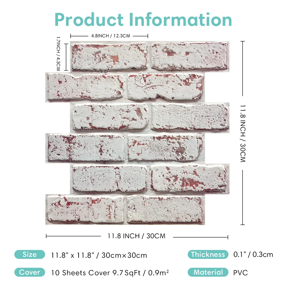 1/10 قطعة ثلاثية الأبعاد قشر وعصا لوحة الحائط البلاط ، بلاط الطوب ملصقات الحائط ، ملصق لاصق المطبخ ، باكسبلاش لغرفة نوم المطبخ #4