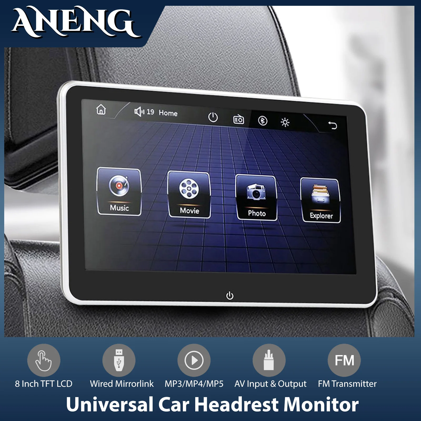 

8 inch Universal Car Headrest Monitor HD Touch Screen for Car Rear Seat Entertainment MP3 MP4 MP5 Player Car Radio USB TF Card