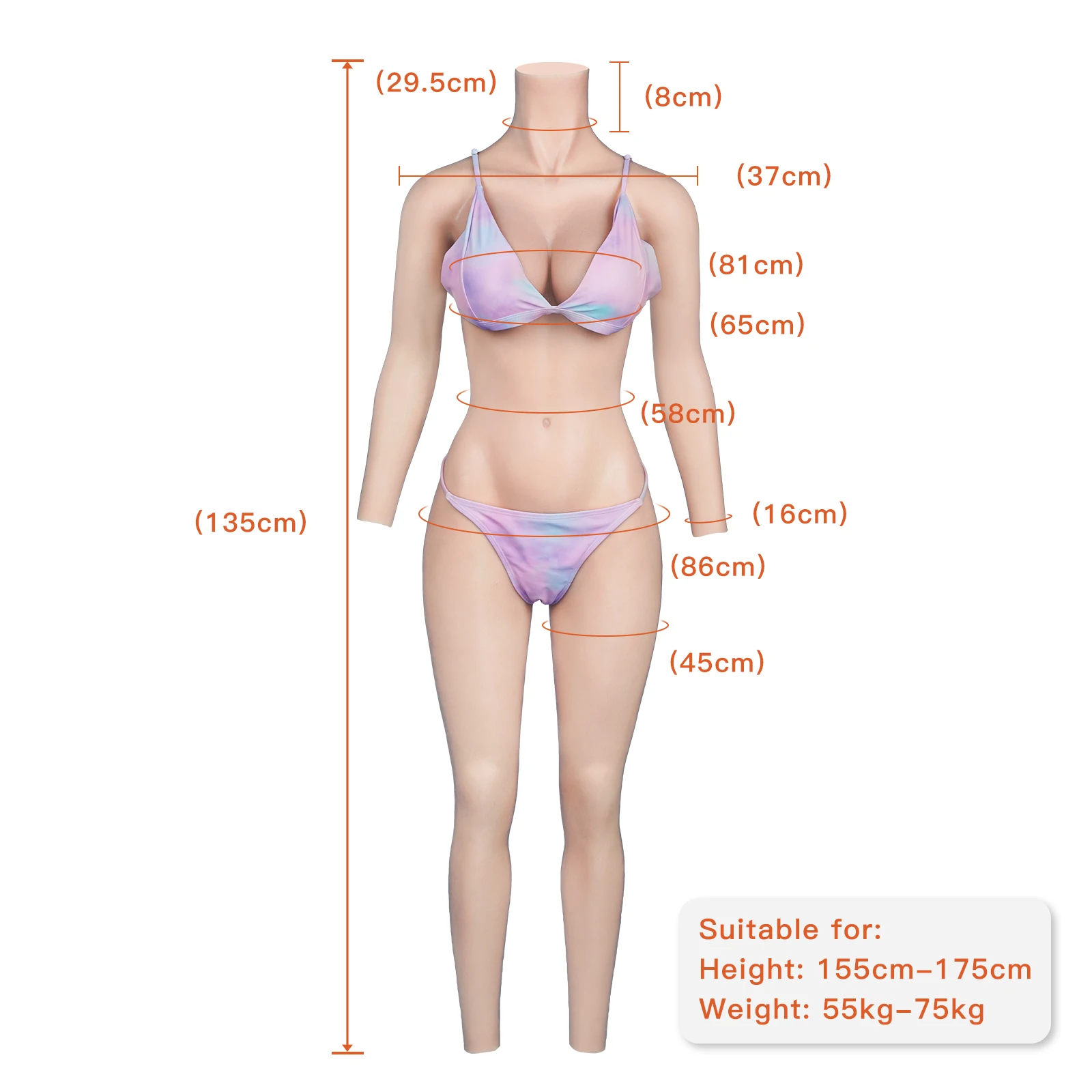 KUMIHO Silicone Bodysuit Breast Forms Transgender Cosplay Silicone Fake Vagina for Men Sissy Full Bodysuit Crossdress C Cup