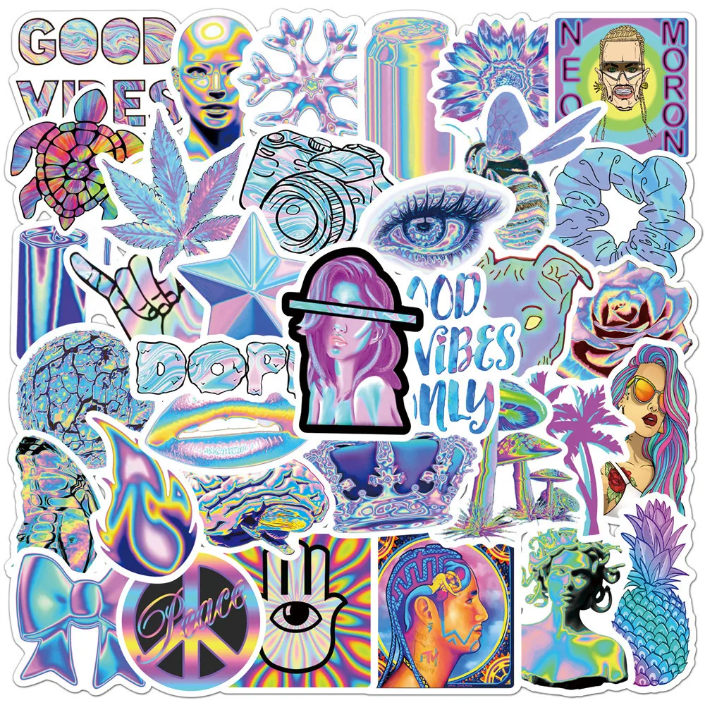 

10/30/50pcs Holographic Cool Laser Cartoon Graffiti Stickers INS Style Aesthetic Decals Skateboard Guitar Car Decoration Sticker