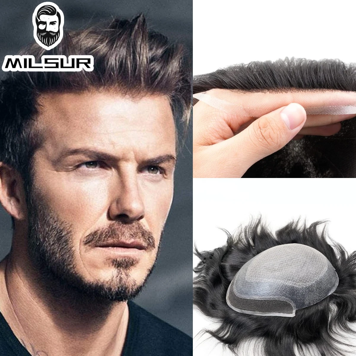 Lace & Skin Base Men Toupee Diamond Lace Male Hair Prosthesis 100% Human Hair Wig For Men Blenched Natural Front Hairpieces