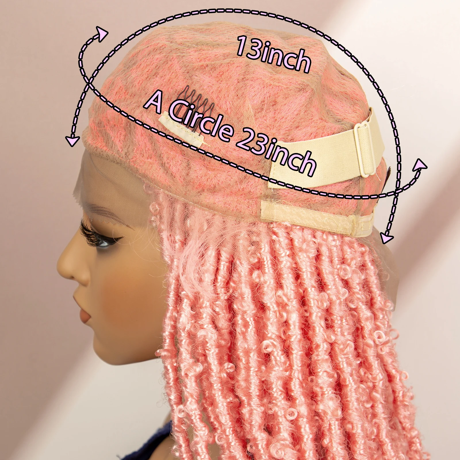 Pink Synthetic Braided Wigs Butterfly Locs Braids Wigs Full lace Braiding Wigs with Baby Hair Lightwight Wigs for Afican Women