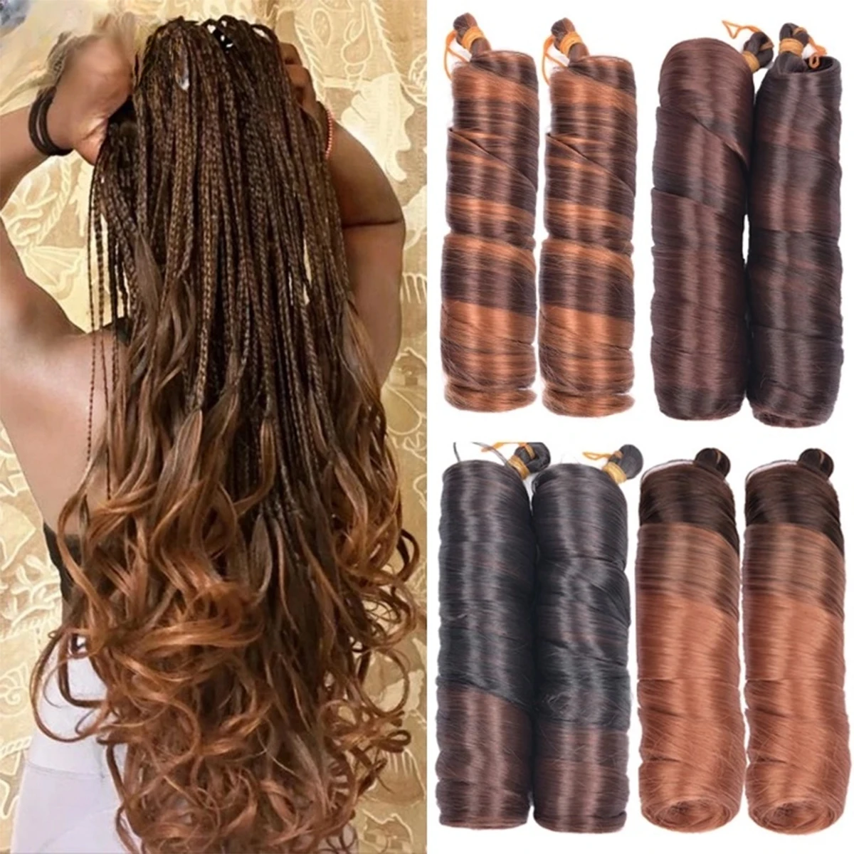 

French Curls Braiding Hair Extensions Synthetic Hair Loose Wave Spiral Curl Braids High Temperature Ombre Pre Stretched Hair