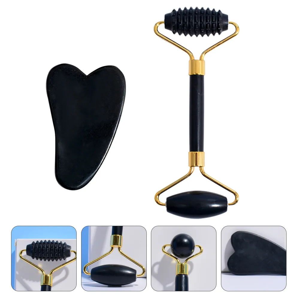 

2Pcs Obsidian Face Massage Roller Tool Facial Body Skincare Relaxation Device Smooth Comfortable Hold Premium Material