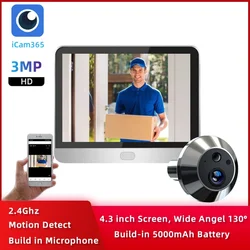 ICam365 cámara de seguridad para puerta, mirilla de vídeo, Audio unidireccional, visión nocturna, HD, vídeo, ojo, casa al aire libre, 3MP