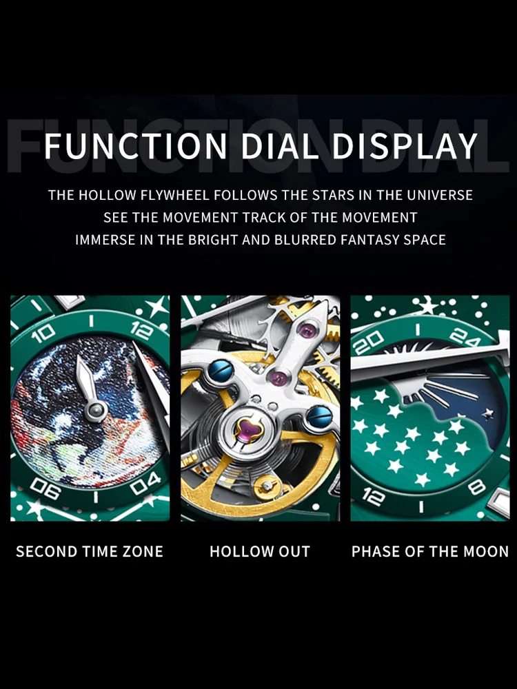 Top Tourbillon Mechanical Watch Men Unique Starry Sky Luminous Moon Phase Hollow Automatic Self Wind Mens Watches reloj hombre