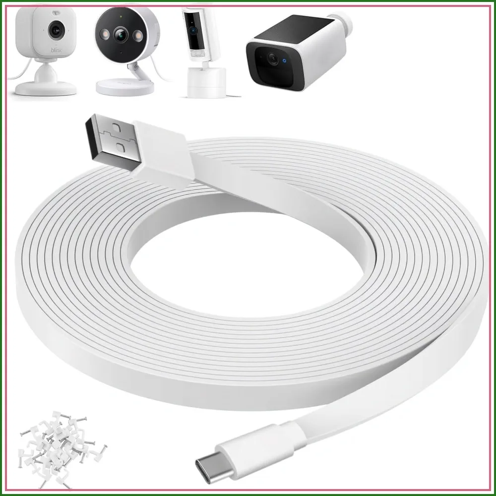 40FT USB C Power Cable for CCTV Camera, Long Flat Extension Charging Cable for Security Cameras, 12M