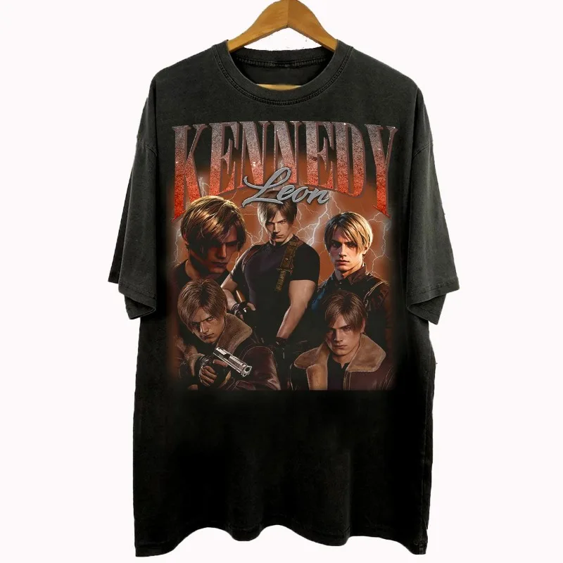 90s Vintage Pirated Style Leon Scott Kennedy T-shirt, Resident Evil Men's T-shirt, Summer New Unisex Casual T-shirt