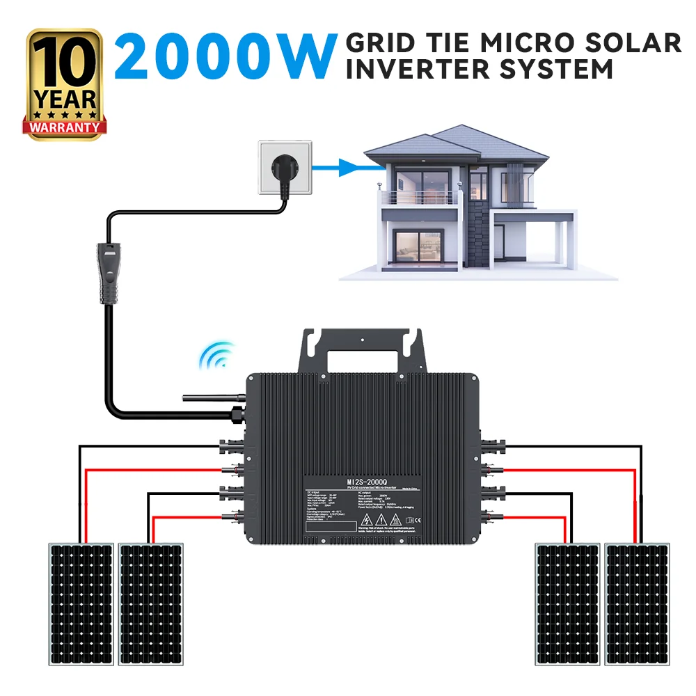 2000 W Solar-PV-Mikro-Wechselrichter mit WLAN-Funktion, Haushaltsnetzverbindung,