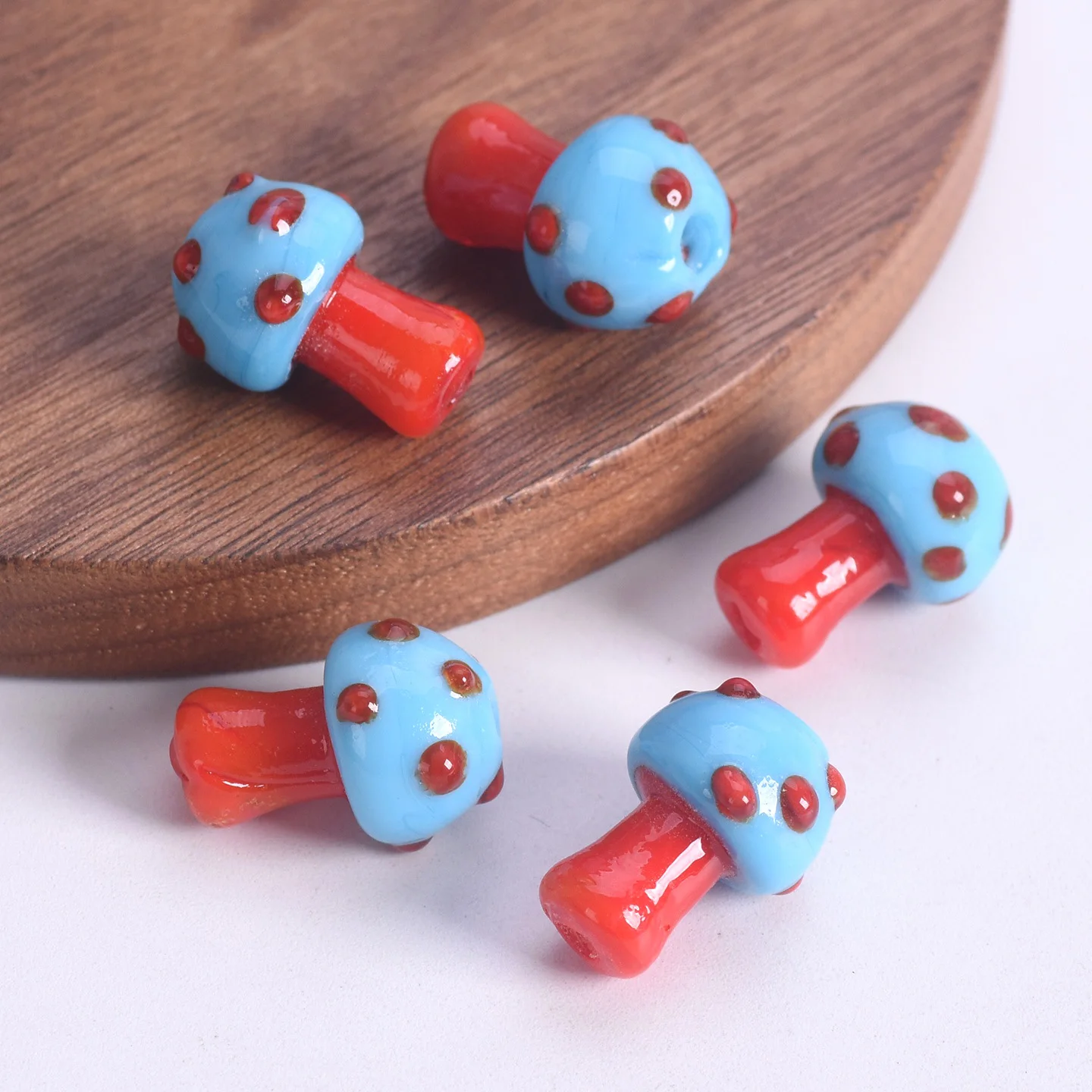 

5pcs Colorful Mushroom Shape 17x13mm Handmade Lampwork Glass Loose Beads For Jewelry Making DIY Crafts Findings