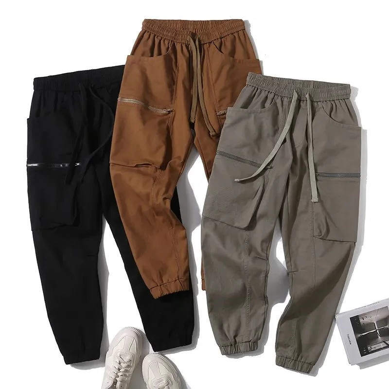 

AMEKAJI Cargo Pants Zipper Large Pocket Autumn Men's Tie Mouth Casual Trousers Outdoor Trekking Hiking Climbing Camping Daks