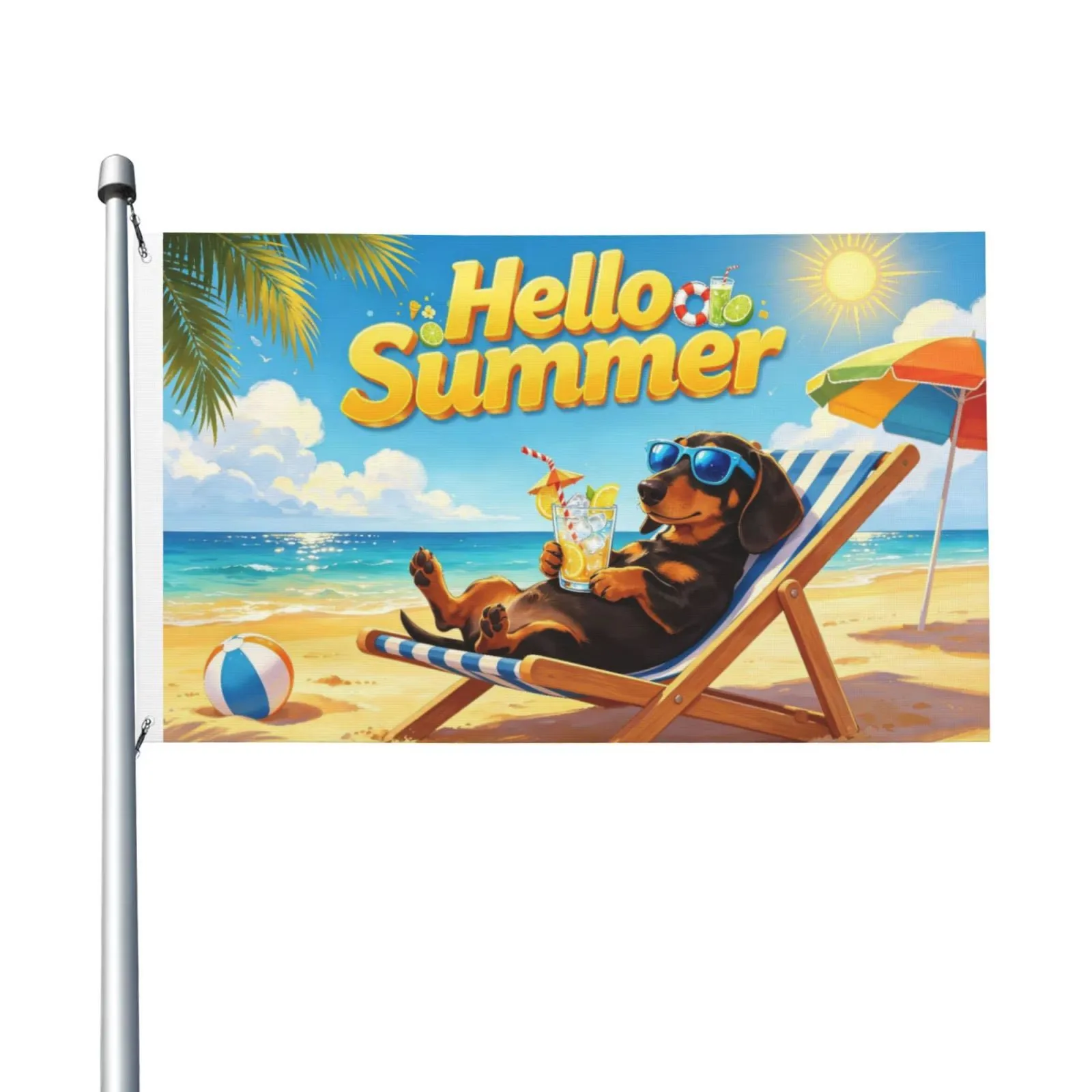 Hello Summer Dachshund Garden Flag 3x5 Ft Double Sided Outdoor Patio Yard Decor for Dachshund Lovers