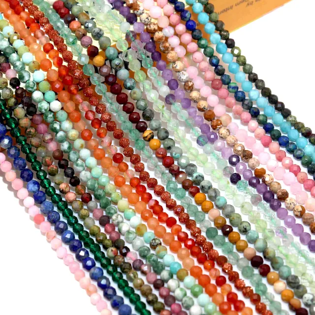 2 3 4MM Naturalny fasetowany labradoryt Jaspers Agaty Lapis Lazuli Amazonit Opal Kamienne koraliki do tworzenia biżuterii DIY Bransoletka