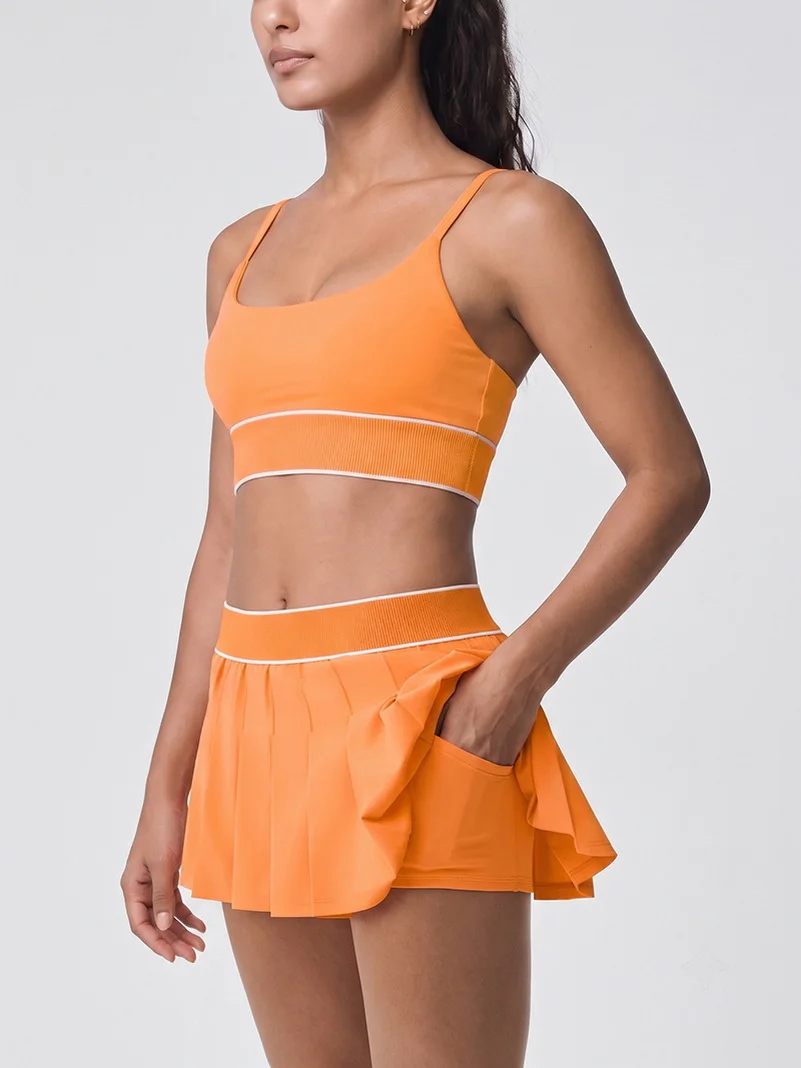 Women's Yoga Tennis Skirt Suit High Waisted Pleated Skirt Breathable Safety Shorts Quick Drying Comfortable Bra Gym Outdoor Set