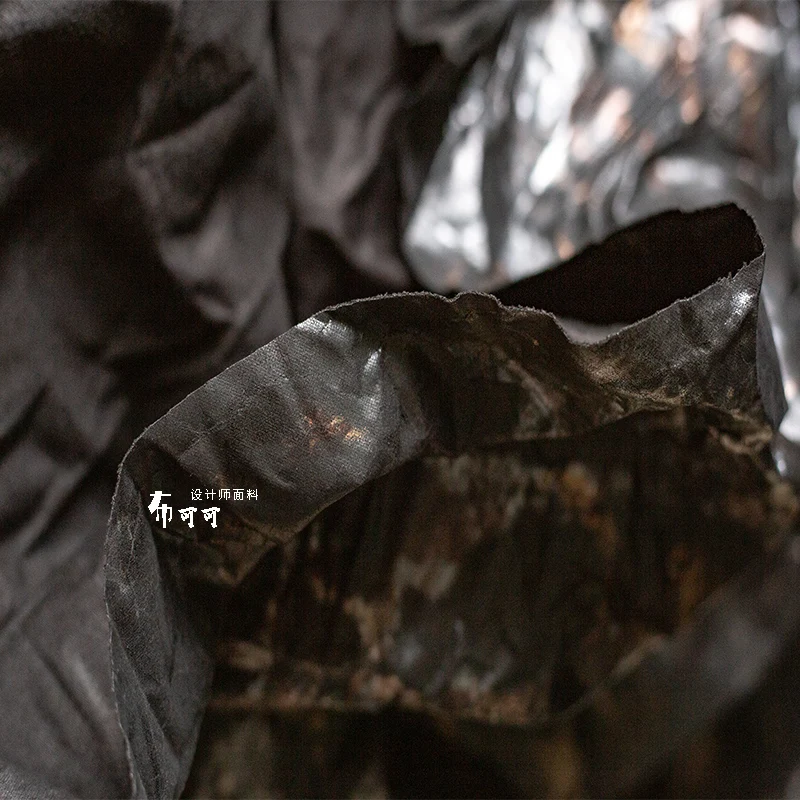 Cooked Brown Rust Dark Color Heavy Rock Texture Bronzing Pleated Leather Coat Pantskirt Designer Fabric