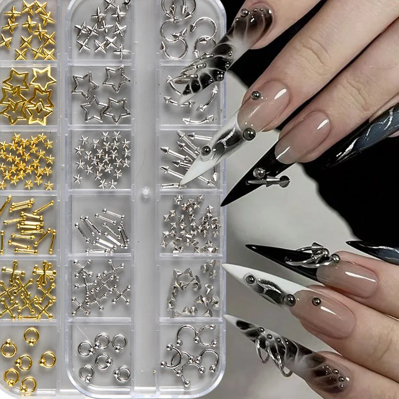 New Punk Style Mixed Nail Charms Alloy Rivets Eyelets Star Cutout Rings Bullet Studs DIY Nail Art Decoration