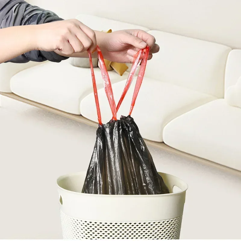 Portable Disposable Drawstring Garbage Bag with Drawstring Strap Opening Kitchen Plastic Automatic Closure Household Garbage Bag