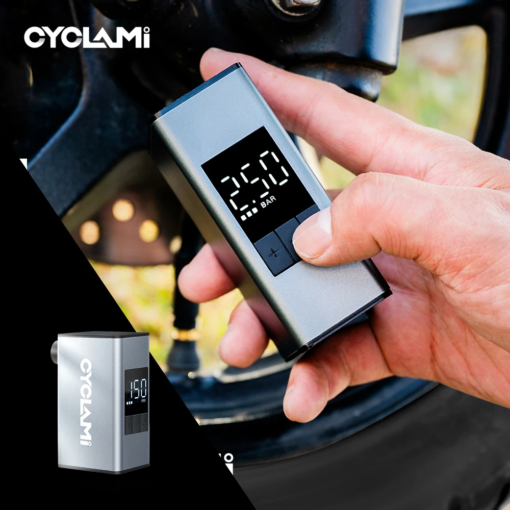 10.3 Bar Aluminum Alloy Electric Air Pump Portable Motorcycle Air Rechargeable Tire Inflator Schrader Valve Mini CYCLAMI A3 MAX