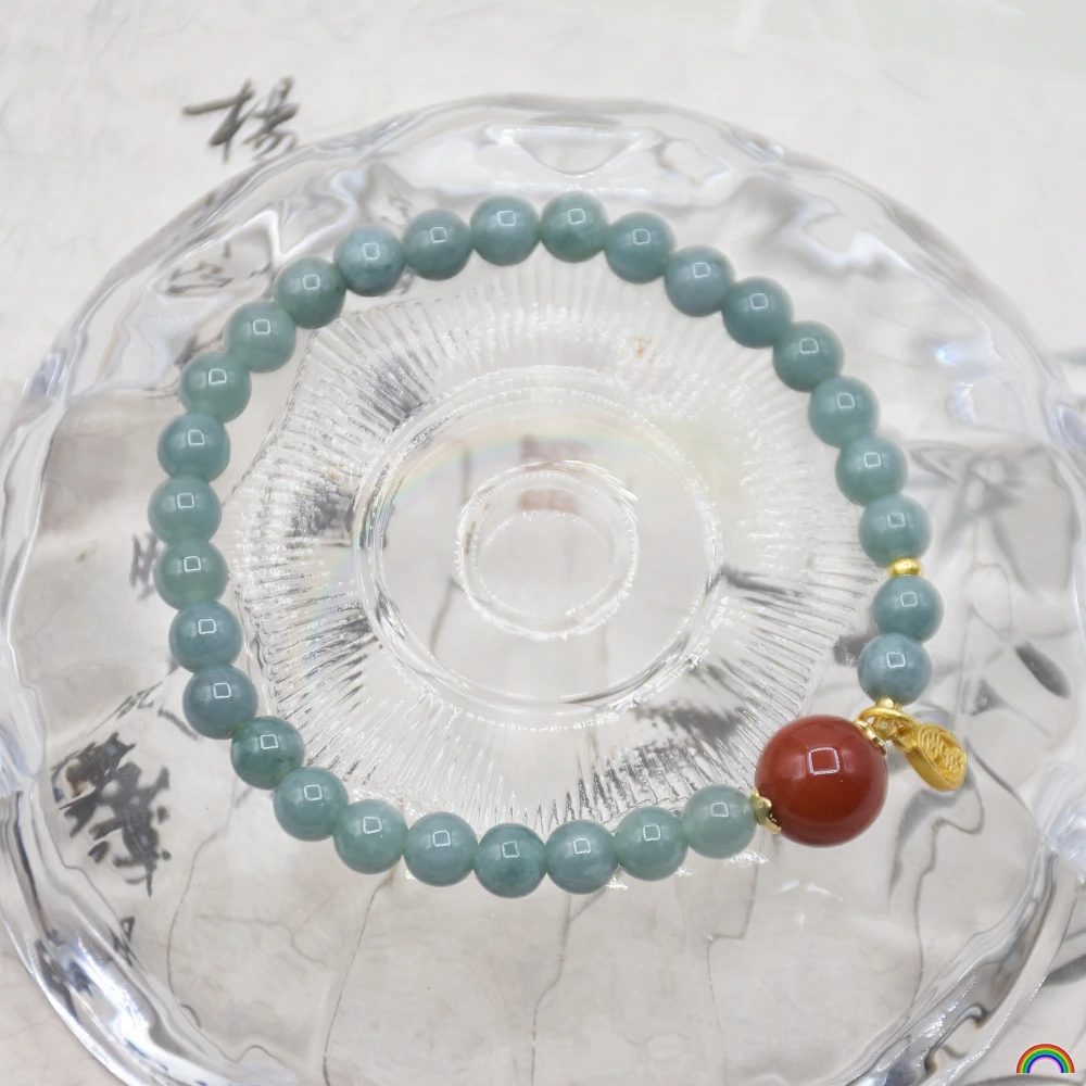 Natural Blue Water Jade Bracelet Paired with Red Agate Transport Bead Light Luxury Jade Jewelry Rwbuy Brand Design