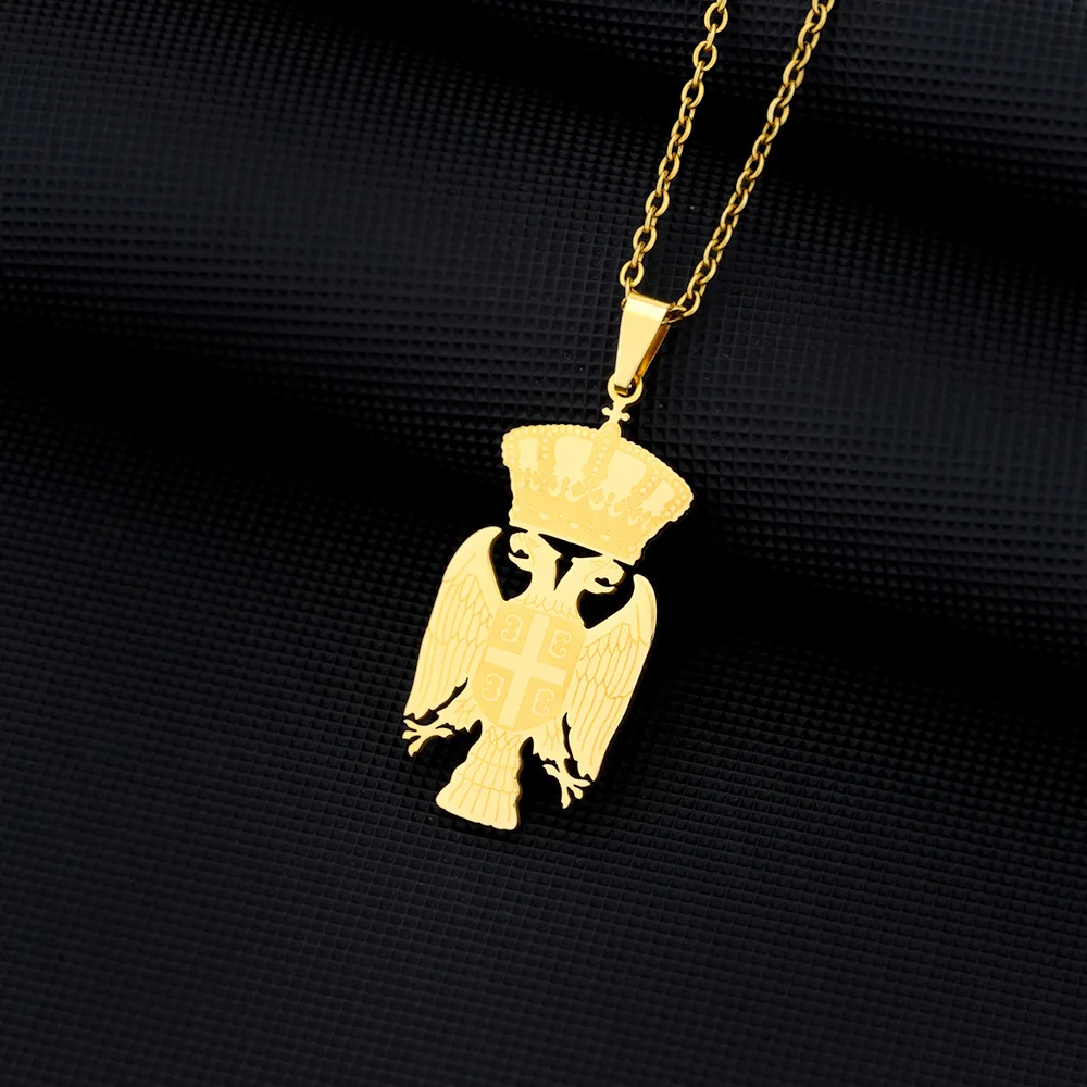 2024 new fashion stainless steel Republic of Serbia eagle pendant necklace temperament everything collarbone chain birthday anni