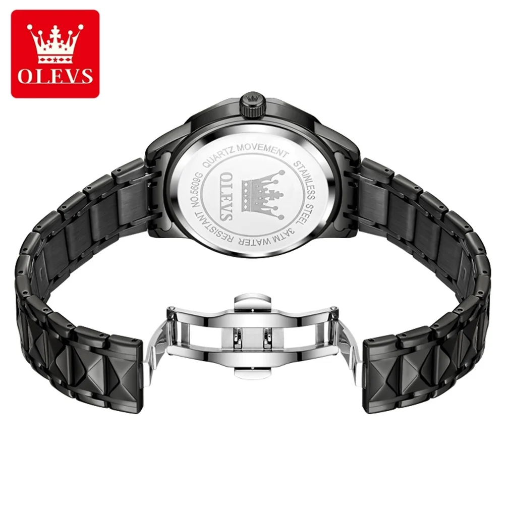 OLEVS Quartz Watches for Men Fashion Diamond Shaped Mirror Stainless Steel Waterproof Calendar Wristwatch 2024 Luxury Man Watch