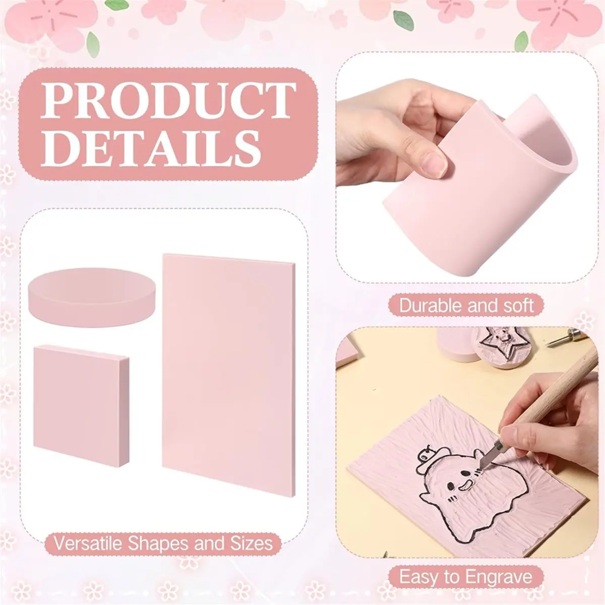 THANKYOU 21 Pcs Rubber Stamp Carving Blocks Linoleum Blocks 4