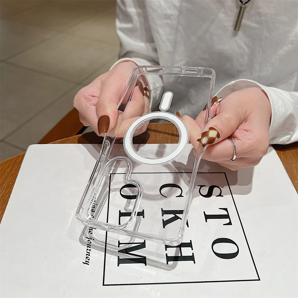 حافظة شحن لاسلكية Magsafe مغناطيسية لهاتف سامسونج جالاكسي S25 S24 S23 S22 S21 Plus S 25 24 23 21 FE غطاء فائق الوضوح مقاوم للصدمات