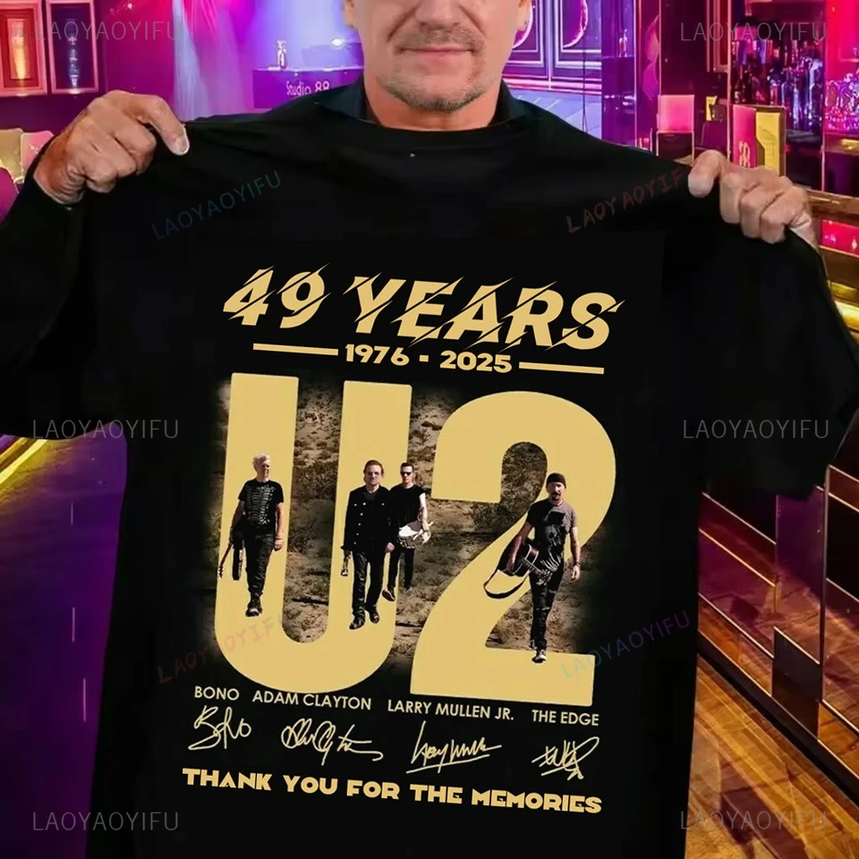 U2 Band 49 Anniversary Graphic Tee Unisex 1976-2026 Vintage Rock Tribute Signatures T-Shirt Casual Street Style Music Apparel