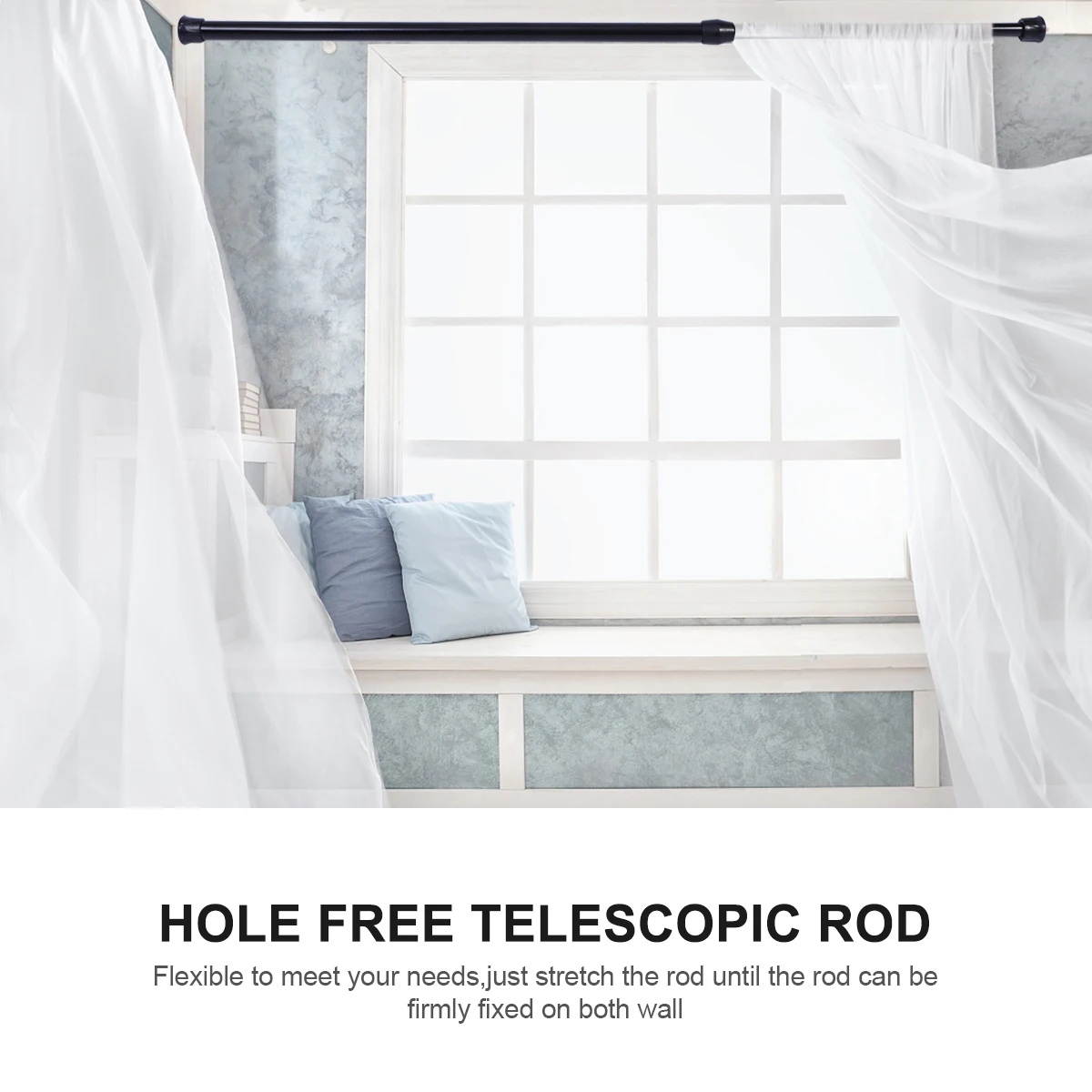 

2 PCS Shower Curtain Rod Tension Rods for Curtains Telescopic Pole Poles No Drill Round Clothes Rail