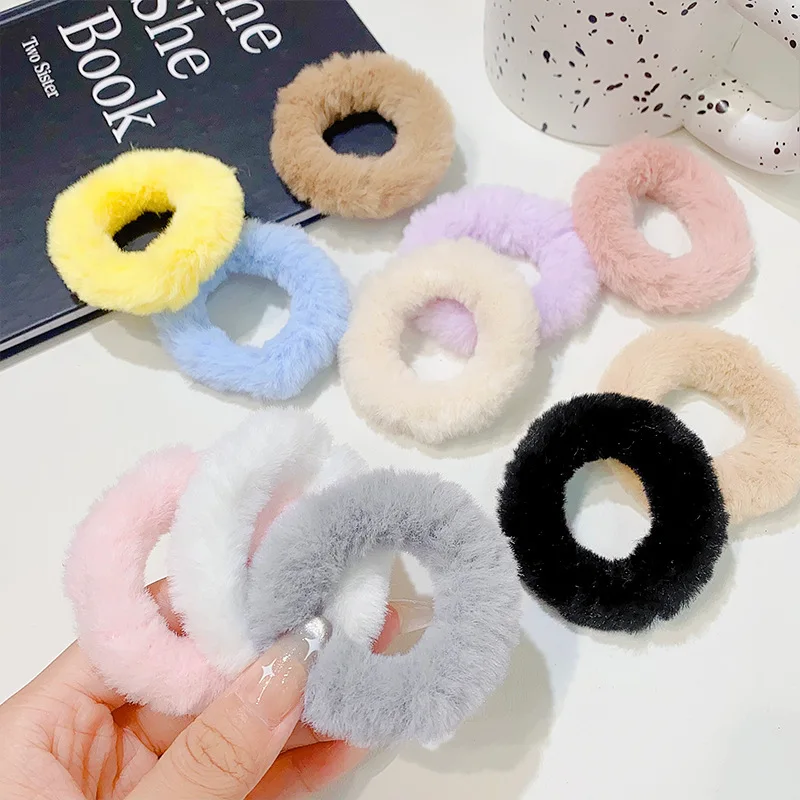 12pcs/Set Colorful Plush Elastic Hair Bands For Girls Sweet Hair Tie Scrunchie Faux Fur Rubber Bands Fashion Hair Accessories