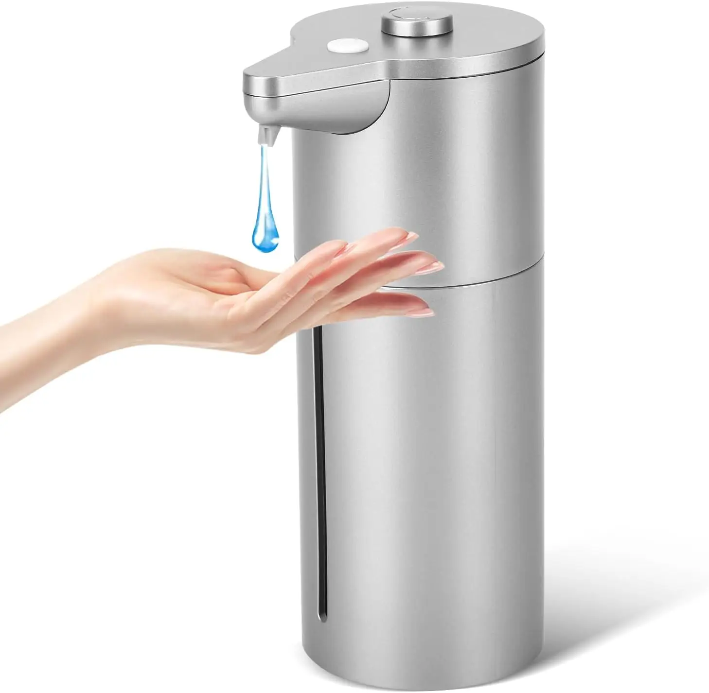

Touchless Automatic Soap Dispenser with Adjustable Volume for Kitchen and Bathroom, Hands-Free Silver Design
