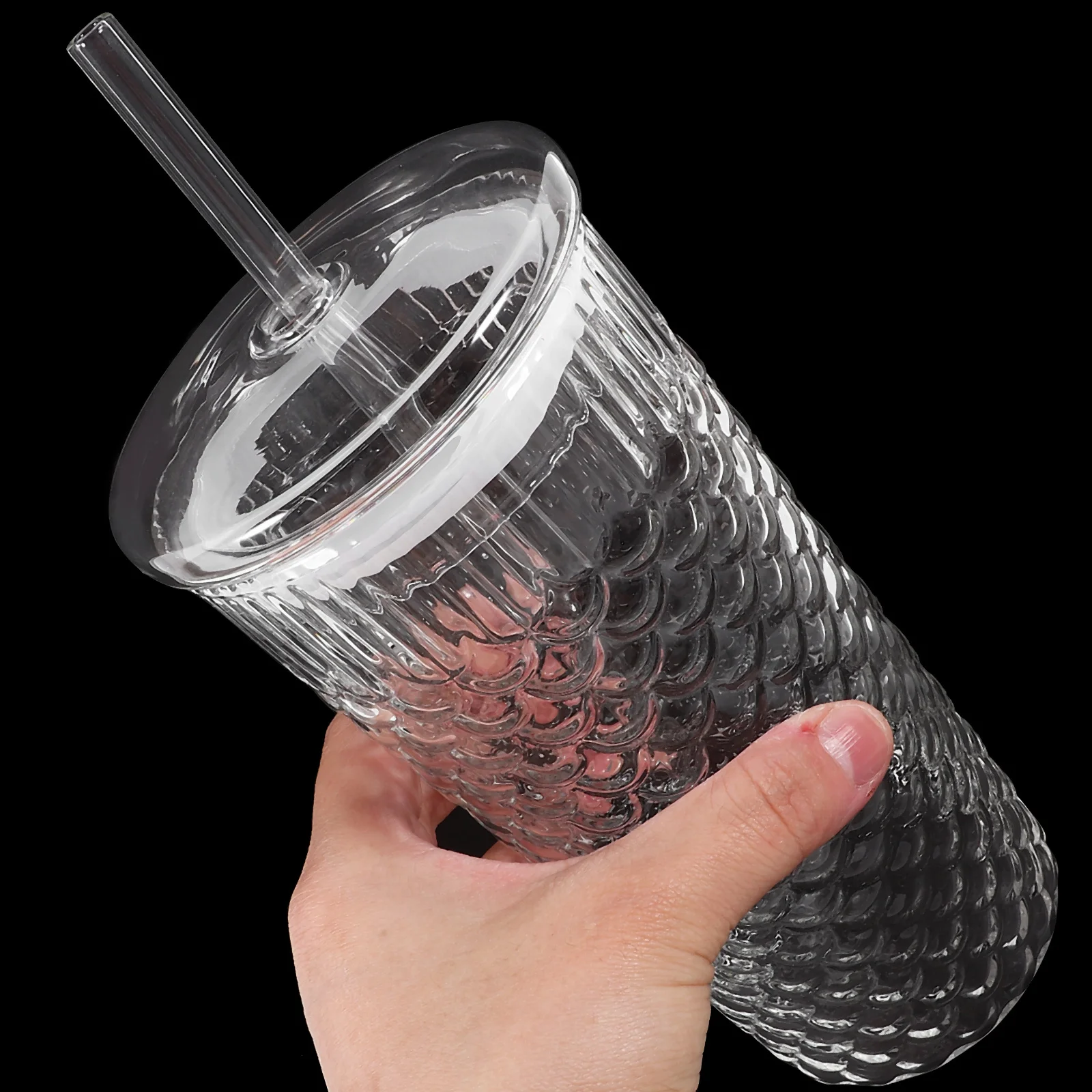 

2Pcs Glass Water Cups with Lid and Straw Reusable for Juice Iced Coffee Home Outdoor Use Glasses with Lid and Straw