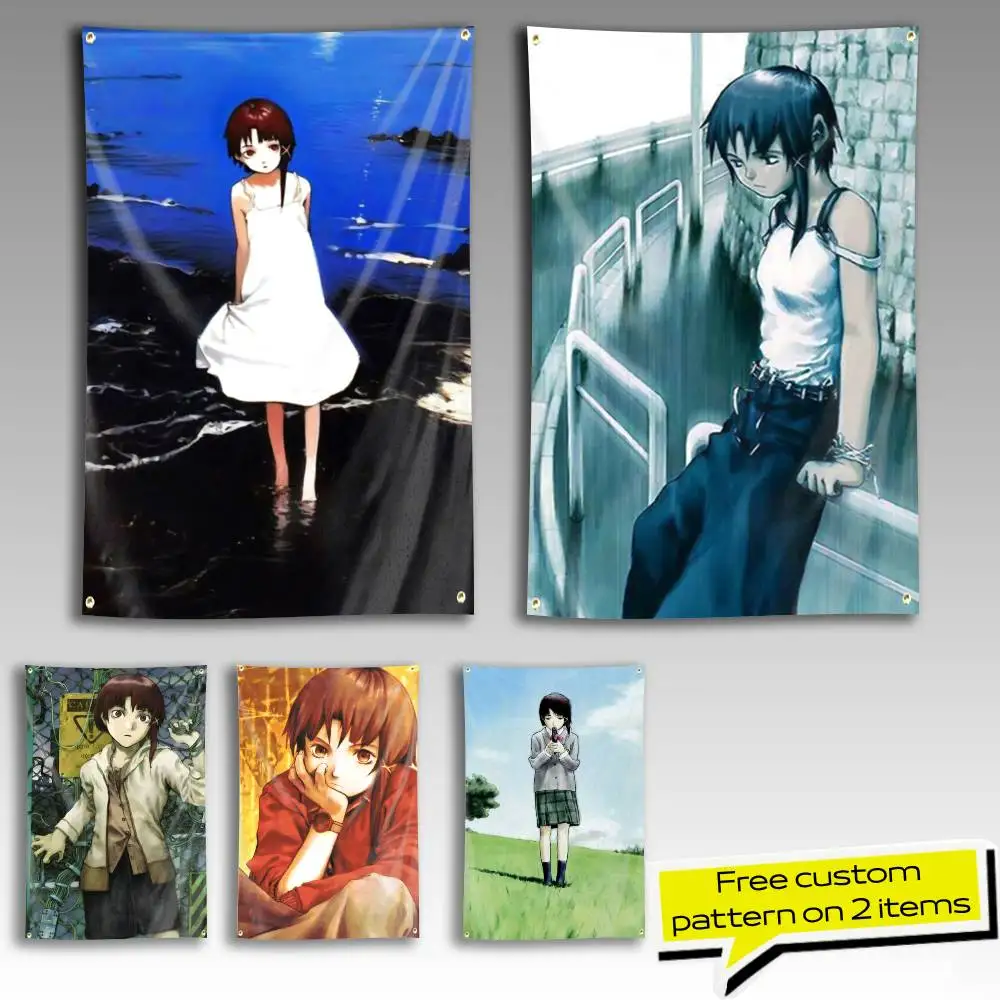 Wired Girl S-Serial Experiments L-Lain Flag Tapestry Banner for Bedroom Living Room Outdoor Camping Custom Supported