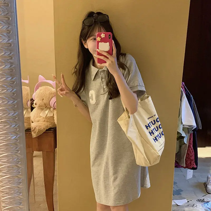 T-shirt col décontracté Dr femmes ort Sve minceur longueur Midi coréen Sle été nouveau collège Faion Dr