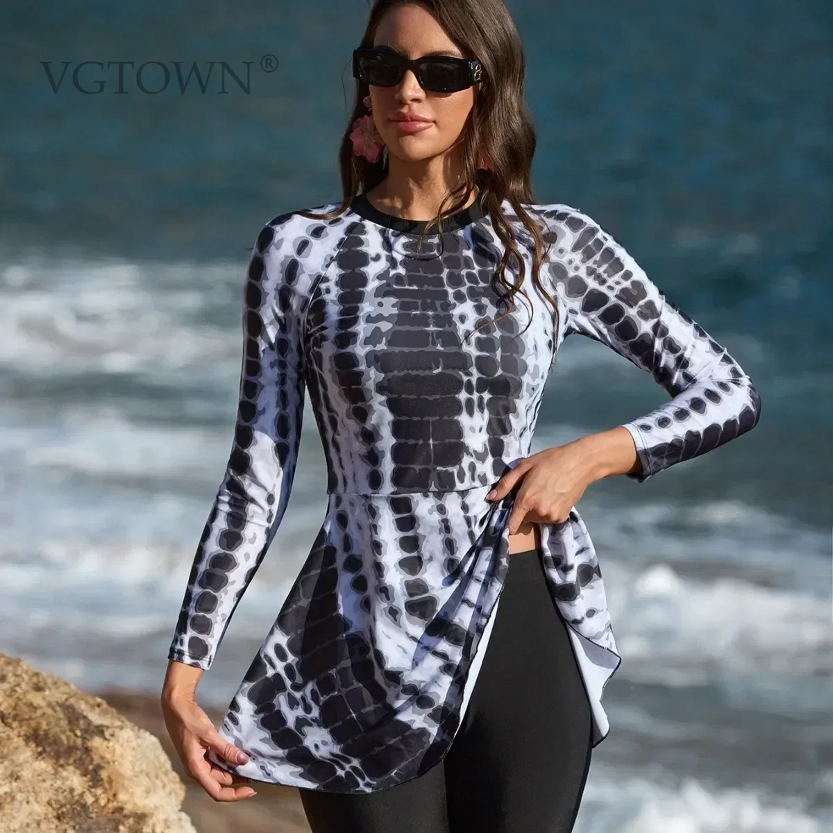 

Muslim Swimwear for Women, Burkini, Beach Wear, Sunscreen Diving Suits,Print, Gause Scarf, Summer, 2Pcs Set