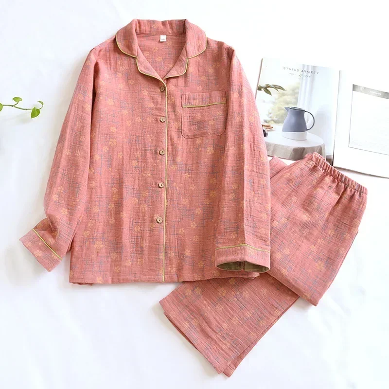 2024 New Women\'s Spring and Autumn Pajama Set 100% Cotton Jacquard Long Sleeve Two Piece Simple Cardigan Home Furnishing