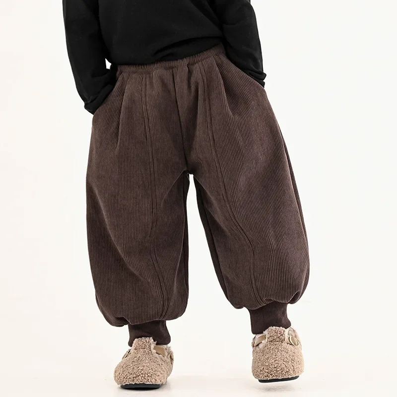 

New Winter Kids Corduroy Pants 2-7Y Simple Style Solid Boys Plush Velvet Trousers Fleece Lining Girls Baby Loose Warm Pants