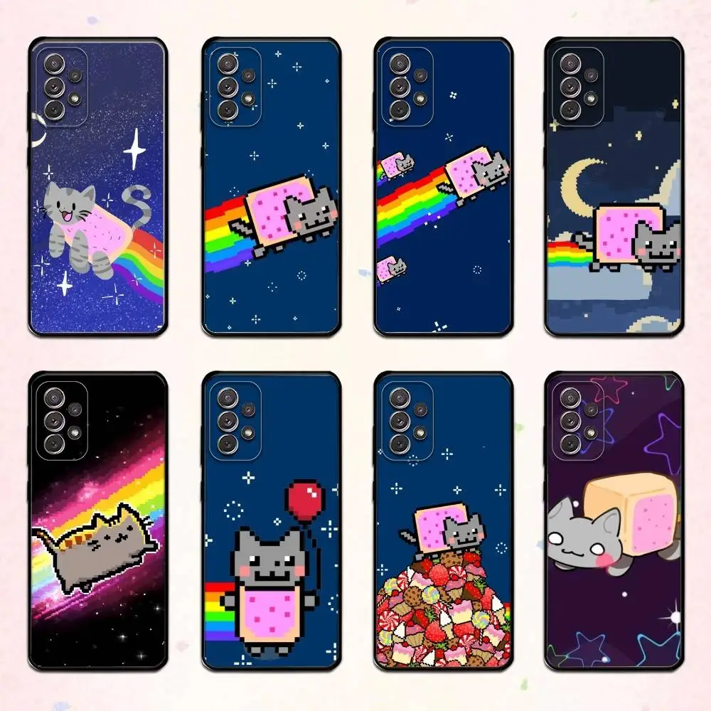 

C-Cute N-Nyan Cat Phone Case For Samsung S 25,24,23,22,30,21,10,9,Ultra,Plus,Lite,FE,4,5 G Soft Black Case