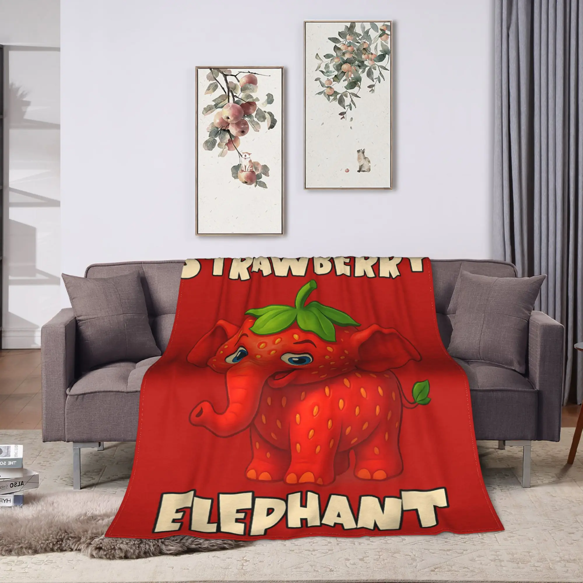 Italian Brainrot Meme Strawberry Elephant Blanket  Travel Flannel Bedding Throws For Outdoor Soft Customized Quality Bedspread