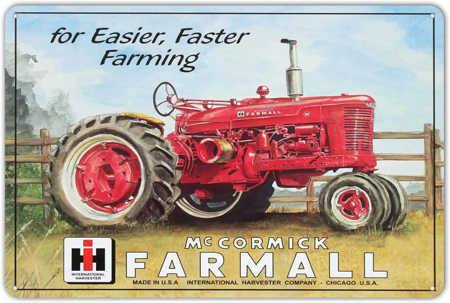 Farmall Model M Tractor IH Fast Farming Equipment Vintage Style Metal Tin Sign 8 x 12 inches