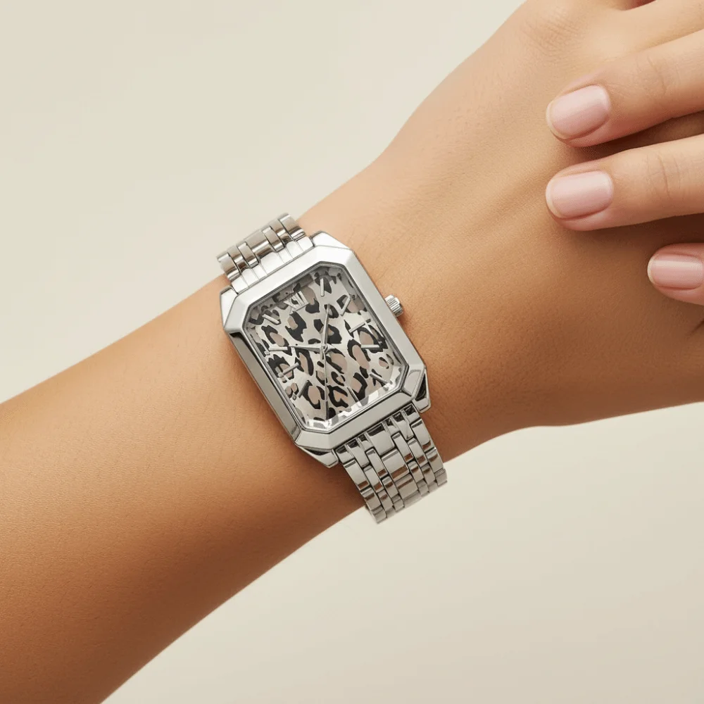 High Quality Leopard Pattern Quartz Wristwatches Square Retro Watches Casual Electronic Watch