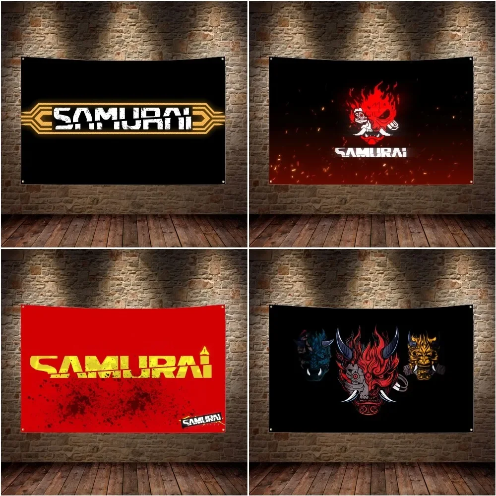 Samurai Cyberpunk Logo Flag Polyester Digital Printing Banner For Bedroom Wall Art Tapestry Decoration Flag