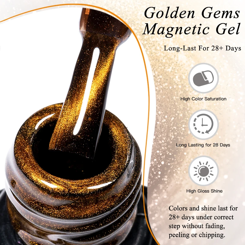 8ml Golden Gems Cat Magnetic Gel Nail Polish Shiny Effect Semi Permanent Soak Off UV LED Gel Varnish Manicure DIY Nail Supplies