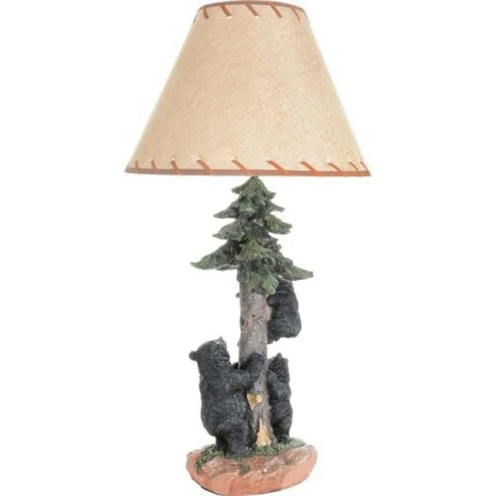 مصباح طاولة عائلي على شكل دب عتيق ريفي - كابينة، غرفة معيشة، منضدة، مكتب - طول 26.6، مثالي لديكور المنزل